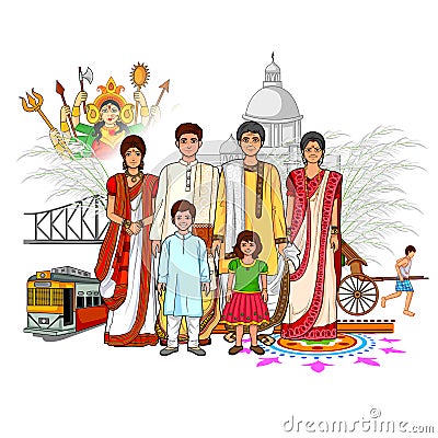 Bengali family showing culture of West Bengal, India Vector Illustration