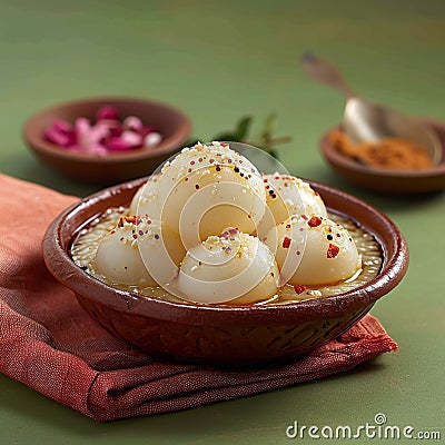 Bengali sweetness Rasgulla, a famous Indian sweet in clay Stock Photo
