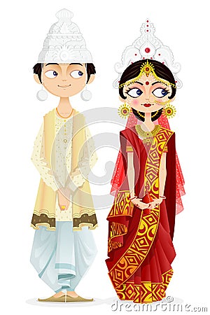 Bengali Wedding Couple Vector Illustration