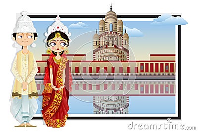 Bengali Wedding Couple Vector Illustration