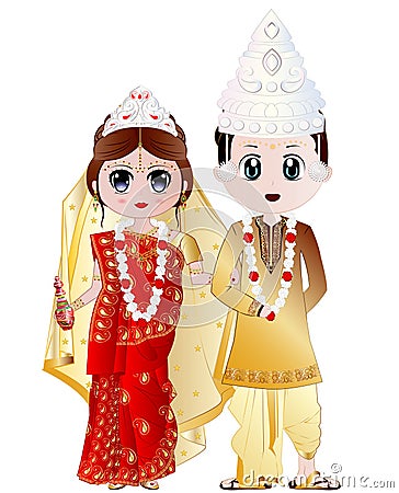 Bengali Wedding Couple Vector Illustration Cartoon Illustration