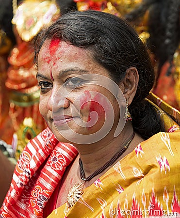 Bengali woman performing Durga Puja Editorial Stock Photo