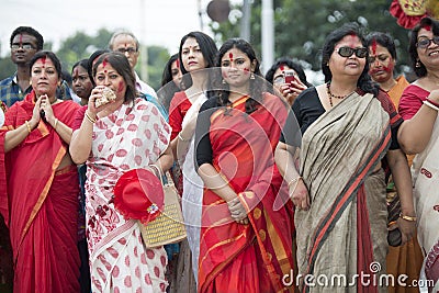 Bengali women watching immersion of Goddess Durga Editorial Stock Photo