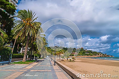 Benicassim promenade with palm trees Spain Playa Voramar Stock Photo