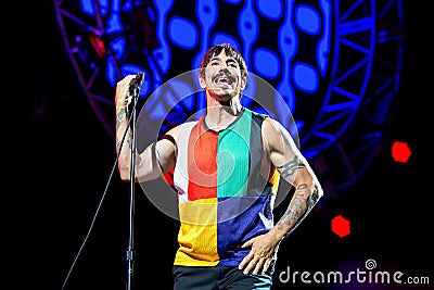 Anthony Kiedis, frontman of Red Hot Chili Peppers music band, performs in concert at FIB Festival Editorial Stock Photo