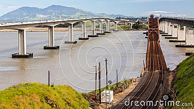 Old Rusty Bridge, Concrete & Steel Stock Photo