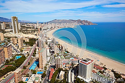 Benidorm beach aerial skyline in Alicante Stock Photo