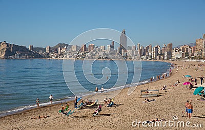 Benidorm Spain beach just before covid virus lockdown Editorial Stock Photo