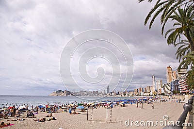 BENIDORM, SPAIN - September 13, 2013: Beach of Poniente Editorial Stock Photo