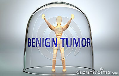 Benign tumor can separate a person from the world and lock in an isolation that limits - pictured as a human figure locked inside Cartoon Illustration