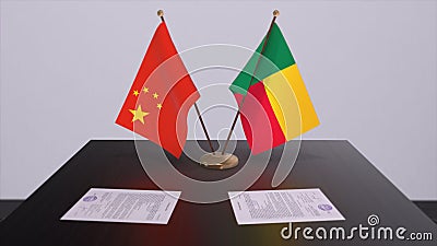 Benin and China flag. Politics concept, partner deal between countries. Partnership agreement of governments 3D Cartoon Illustration