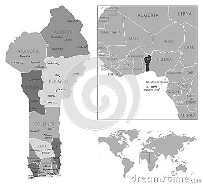 Benin - highly detailed black and white map. Vector Illustration