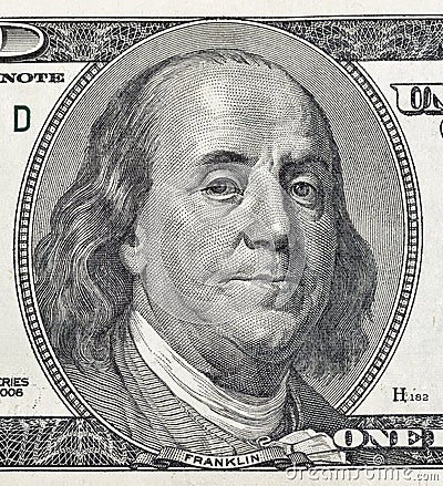 Benjamin Franklin portrait on one hundred dollar bill closeup Stock Photo