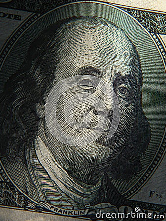 Benjamin Franklin's portrait is depicted on the $ 100 banknotes Stock Photo