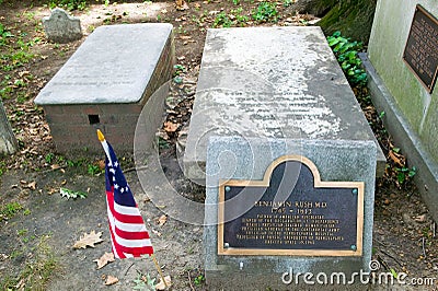 Benjamin Rush, M.D. gravestone in Christ Church Burial Ground, Philadelphia, Pennsylvania, a signer of the Declaration of Editorial Stock Photo