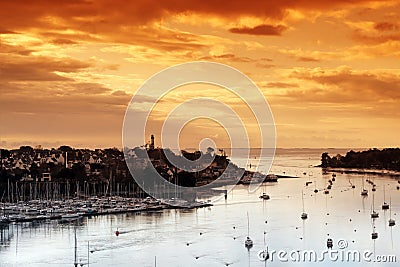 Benodet harbor in Brittany coast Stock Photo