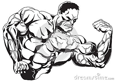 Super muscular bodybuilder posing biceps Vector Illustration