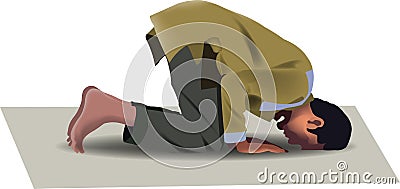 Bent Muslim person prays Muslim religion person bent over prays Vector Illustration