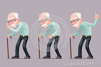 Bent Old Man Cane Wise Moral Preaching Instruction Old Cartoon Character Design Vector Illustration Vector Illustration