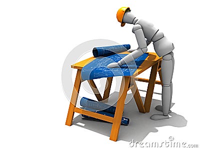 Bent over, reading the blueprints Stock Photo