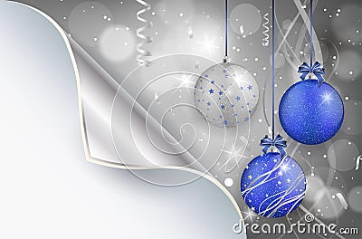 Bent paper and shiny christmas background with christmas balls Cartoon Illustration