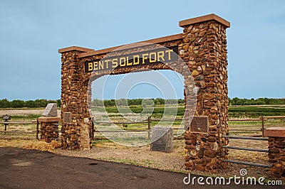 Bent`s Fort stone gate entrance Editorial Stock Photo