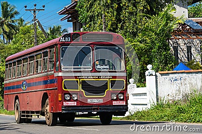 BENTOTA, SRI LANKA - DECEMBER 31, 2015: Regular public bus. Buses are the most widespread public transport type in Sri Lanka. Editorial Stock Photo