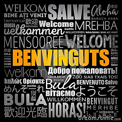 Benvinguts Welcome in Catalan word cloud Stock Photo