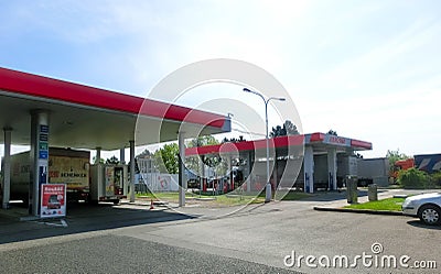 Benzina gas station. Gas station in Prague in the outskirts. Editorial Stock Photo