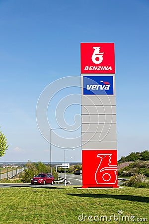 Benzina oil and gas company logo on petrol station Editorial Stock Photo