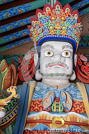 Beomeosa temple guard. A colorful painted statue in Busan, South Korea. Stock Photo