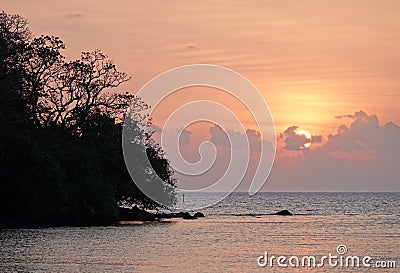 Beqa island soft orange sunset, Fiji Stock Photo