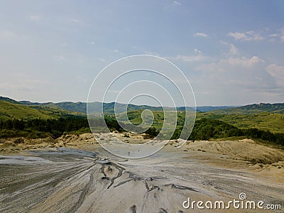 Berca Mud Volcano from drone aerial Stock Photo