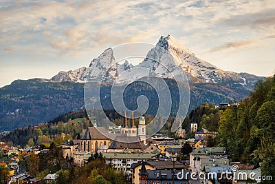 Berchtesgaden in front of Watzmann Mountain in the German Alps Stock Photo