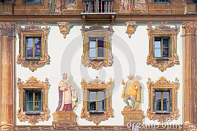 Medieval house with colorful mural downtown in Berchtesgaden, Germany Editorial Stock Photo