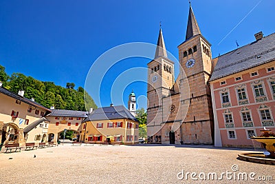 Berchtesgaden town square and historic church view Stock Photo