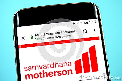 Berdyansk, Ukraine - 1 June 2019: Motherson Sumi Systems website homepage. Motherson Sumi Systems logo visible on the phone screen Editorial Stock Photo