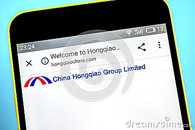 Berdyansk, Ukraine - 26 May 2019: China Hongqiao Group website homepage. China Hongqiao Group logo visible on the phone screen Editorial Stock Photo