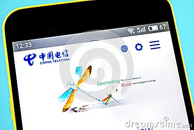 Berdyansk, Ukraine - 14 May 2019: Illustrative Editorial of China Telecom website homepage. China Telecom logo visible on the Editorial Stock Photo