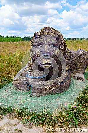 Berendeyevo, Moscow region, Russia, 26 July 2014, summer landscape with fabulous sculptural animals. Public Park next to Editorial Stock Photo