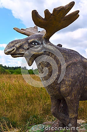 Berendeyevo, Moscow region, Russia, 26 July 2014, summer landscape with fabulous sculptures, moose. A Public Park Editorial Stock Photo