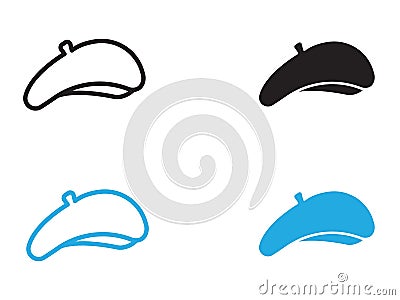 Beret icon black and white vector outline sign Vector Illustration