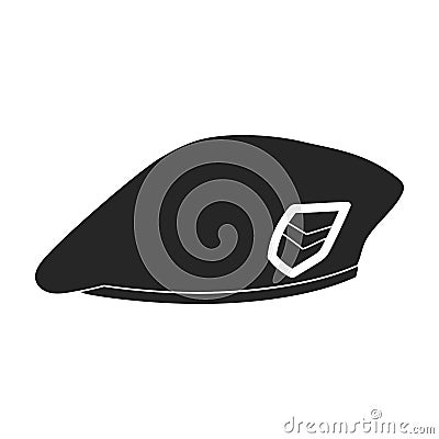 Beret of military vector black icon. Vector illustration beret of military on white background. Isolated black Vector Illustration