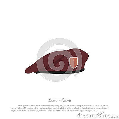 Beret of soldier on a white background. Military hat in a flat style Vector Illustration