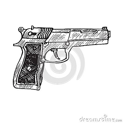 Beretta 92F, hand drawn doodle sketch, isolated outline illustration Vector Illustration