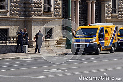 Security guards and armed vans in front of the entrance of The Bank of Italy Editorial Stock Photo