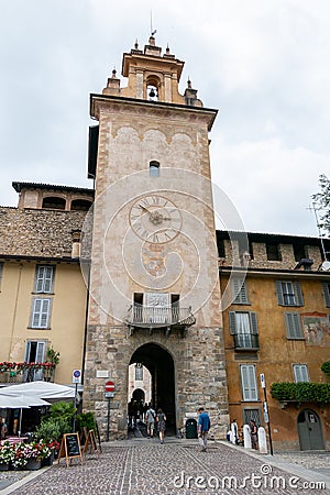 Italy, Bergamo, Campanella tower, Mascheroni square Editorial Stock Photo