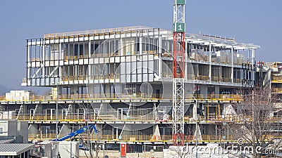 Bergamo, Italy. Brand new hotel under construction. Construction site. Chorus Life district Editorial Stock Photo