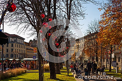 Bergamo, Italy,December 19, 2023 Christmas market and Ferris wheel Mercatini di Natale e ruota panoramica in Bergamo Editorial Stock Photo