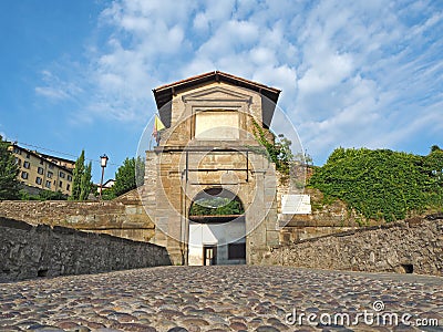 Bergamo, Italy. Landscape on the old gate named Porta San Lorenzo Editorial Stock Photo